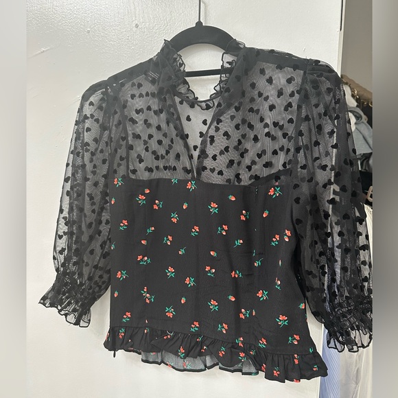 Puffy Sheer Sleeve Floral Blouse - Picture 2 of 4